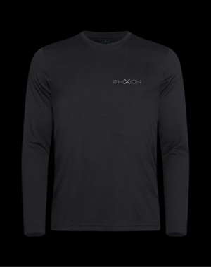 Flat front product image of the Phixion Active Long Sleeve T-Shirt. Minimalist chest logo on high-performance fabric.